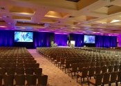 Ballroom audio visual setup and ready for conference general session
